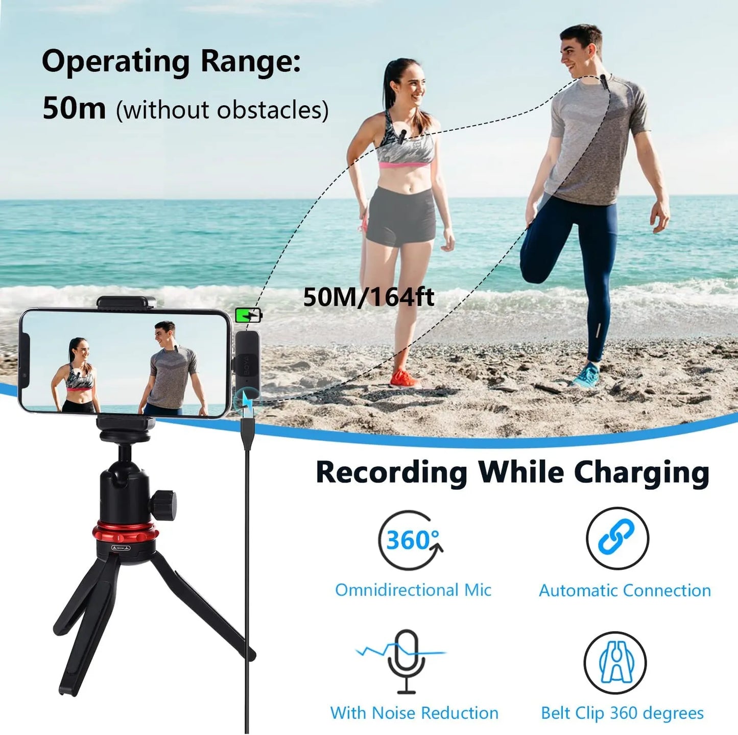 BOYA BY-V Wireless Lavalier Lapel Microphone for iPhone Android Cell Phone PC Computer Laptop Youtube Recording Streaming Vlog