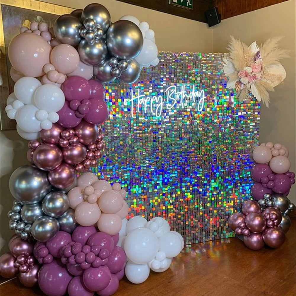 90x180cm Shimmer Wall Backdrop 18Pcs Iridescent Silver Sequin Shimer Wall Panels for Birthday Party Wedding Marriage Decorations