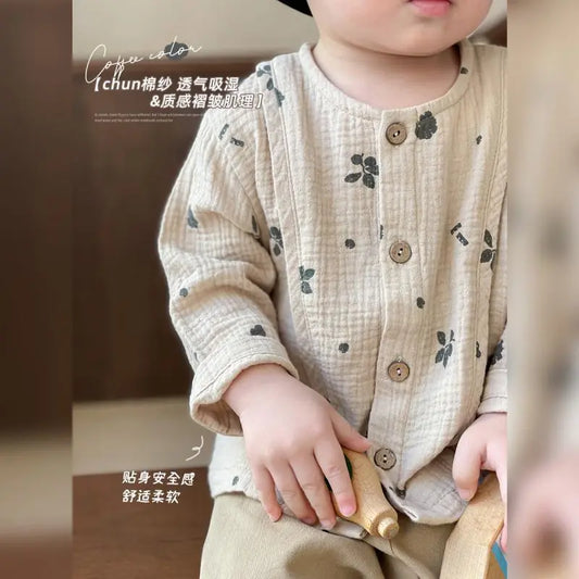 Children's Clothing Boys and Girls' Shirt Baby Boys Breathable Baby Cardigan Top Cotton Printed Shirt