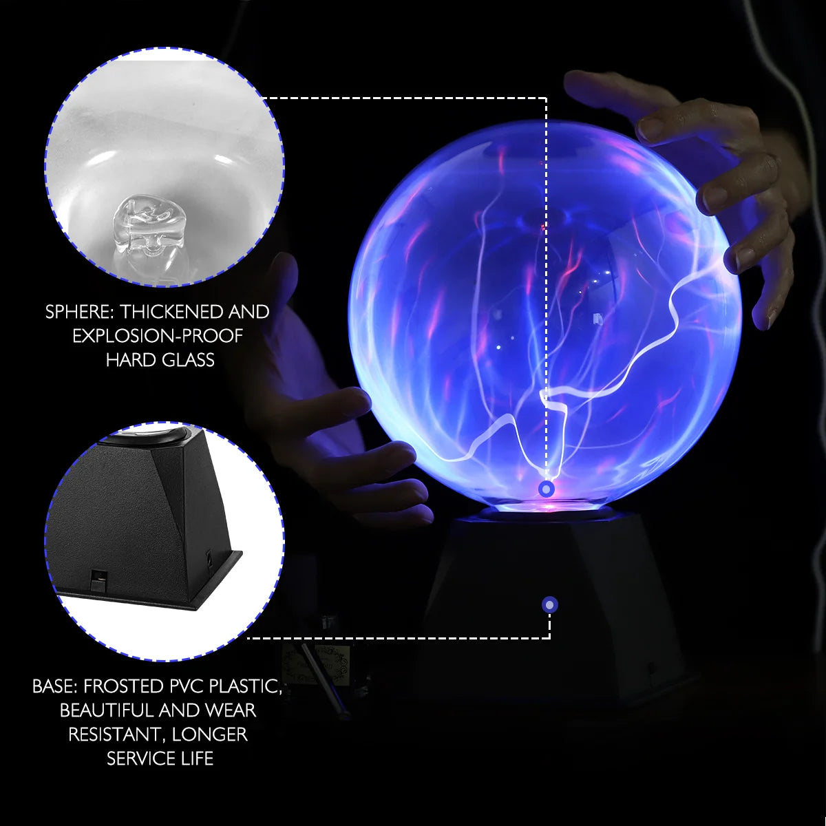 LEDMOMO 8 Inch Touch Plasma Ball Lamp Light Sound Sphere Globe Novelty Toy For Kids With EU Plug Touch Induction Ball