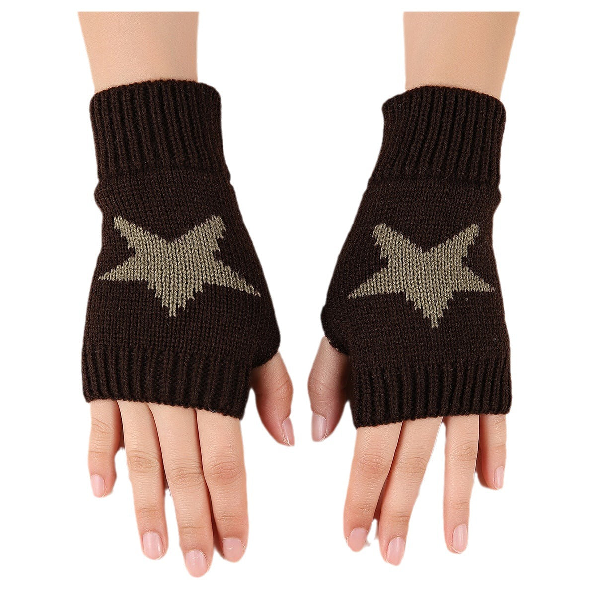 Autumn And Winter Acrylic Wool Five-pointed Star Gloves Warm Oversleeve